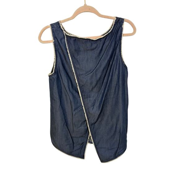 Kenneth Cole New York Denim Blouse Preppy Minimalist M Asymmetrical Western - Picture 2 of 6